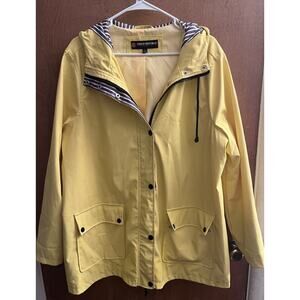 Urban Republic Women's Raincoat 1X Yellow, Blue Stripe Lining Fisherman Core